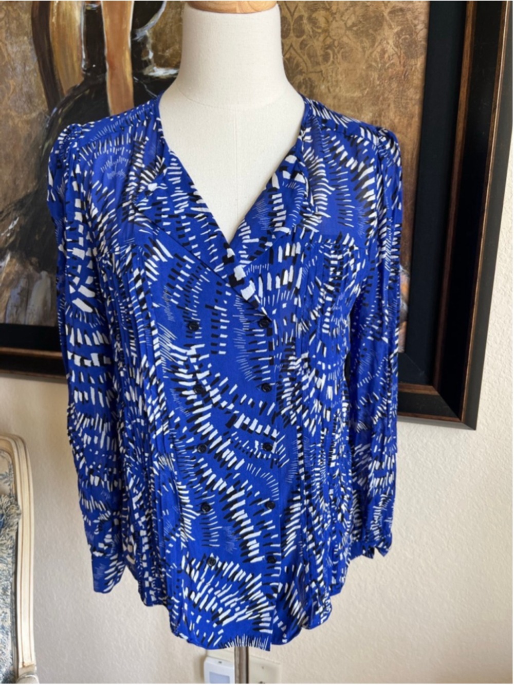NWOT REISS Blue & White Abstract Print Blouse Size 4